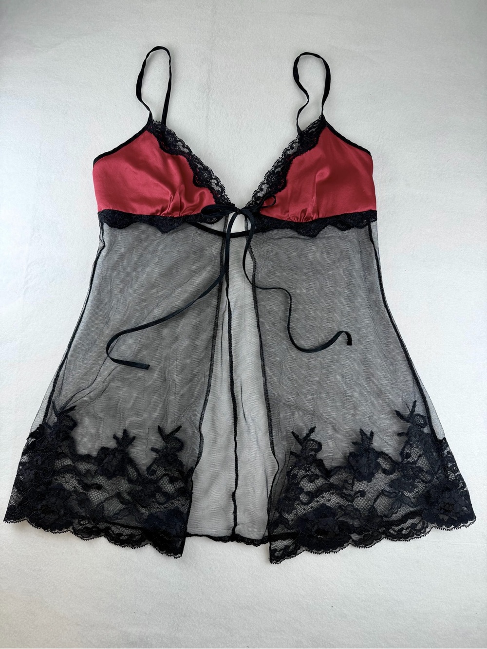 Victoria’s Secret Sheer Lace Babydoll Chemise XS Red Black